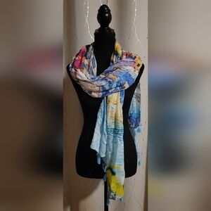 Tolani Limited Edition Manarola Village 100% Modal Scenic Scarf 78"x28"